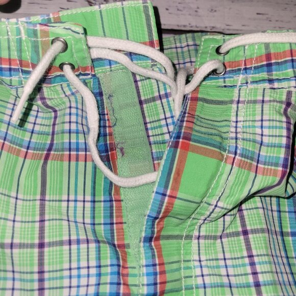 Polo Ralph Lauren Swim Trunks Size 34 Mens Green Plaid Cargo Drawstring Unlined - Picture 15 of 16